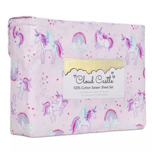 Cloud Castle TWIN Soft Cotton Sheet Set Rose Lavender Unicorn Rainbow Hearts NEW
